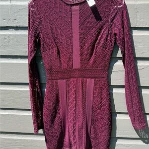 Windsor Red Bodycon Dress with Long Sleeves and Mock Neck